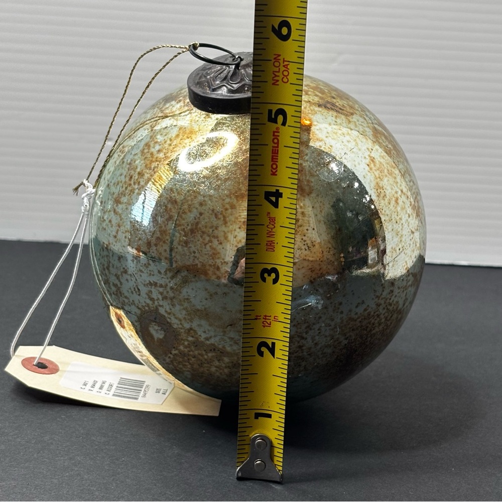 NWT Anthropologie/Terrain Aged Turquoise Glass Globe Xmas Ornament 4.75” - Picture 6 of 9
